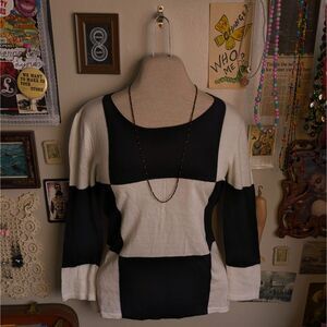 Checkered Wool Blend Sweater Women's Small/Medium Black White Hallhuber